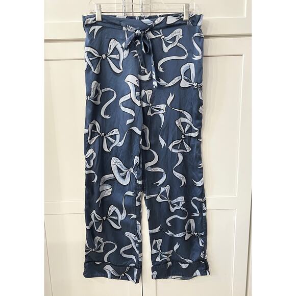 Olivia von Halle Blue Silk Satin Pajama Set Sz L Lila Arran Blue Bow Women’s - Picture 7 of 8